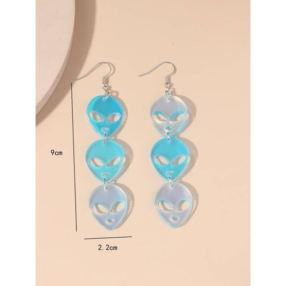 Iridescent Alien Dangle Drop Acrylic‎ Earrings - Picture 3 of 7